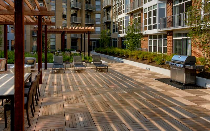 Strctural Ipe wood tiles at Cathedral Commons