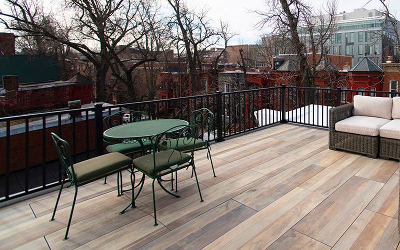 oak porcelain deck tiles on roof